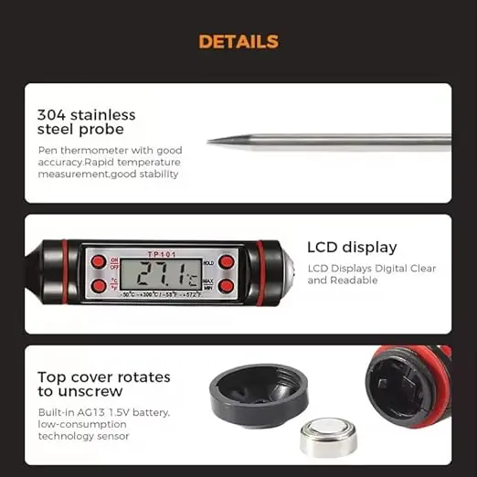 EVRU® Cooking Thermometer, Meat Food Thermometer, Auto Off LCD Screen - Image 3