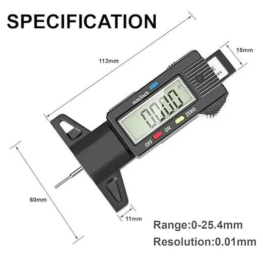 Tyre Tread Depth Gauge - 0-25.4mm/1Inch Portable Tread Depth Checker - Image 2