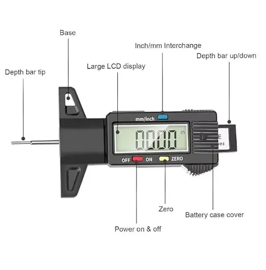 Tyre Tread Depth Gauge - 0-25.4mm/1Inch Portable Tread Depth Checker - Image 3