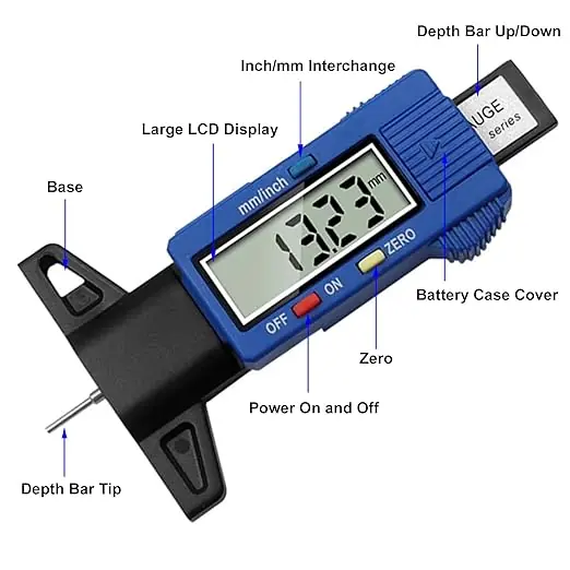 Tyre Tread Depth Gauge - 0-25.4mm/1Inch Portable Tread Depth Checker - Image 2